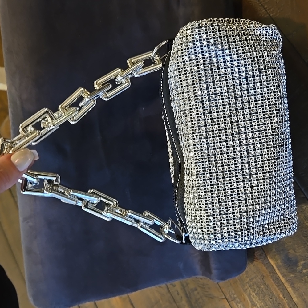 Silver Rhinestone Mesh Petite Bag - Picture 5 of 12